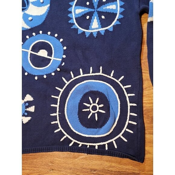 Vtg Segrets Sun Prints Womens S Hand Knit Cotton Sweater Blue Art To Wear - Picture 2 of 5